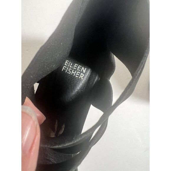 Eileen Fisher 7 Black Leather Criss Cross Back Zip Sport Platform Sandals - Picture 9 of 10